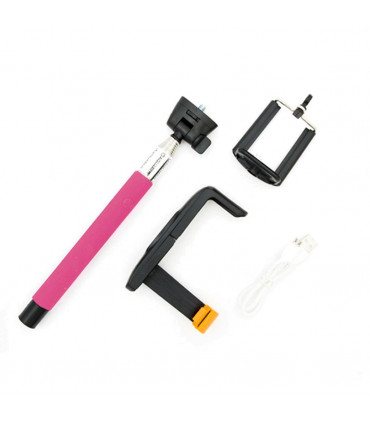 Aquarius Bluetooth Built-In Remote Camera Controls Expandable Selfie Stick, Pink