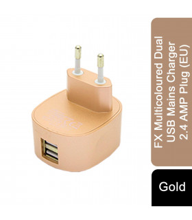FX Multicoloured Dual USB Mains Charger 2.4 AMP Plug (EU), Gold