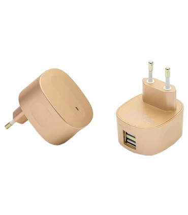 FX Multicoloured Dual USB Mains Charger 2.4 AMP Plug (EU), Gold