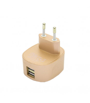 FX Multicoloured Dual USB Mains Charger 2.4 AMP Plug (EU), Gold
