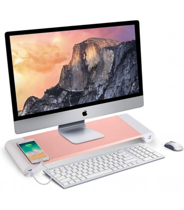 Aquarius Aluminium Space Saving Desktop Organiser With 4 USB Ports, Rose Gold