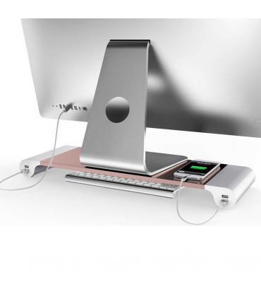 Aquarius Aluminium Space Saving Desktop Organiser With 4 USB Ports, Rose Gold