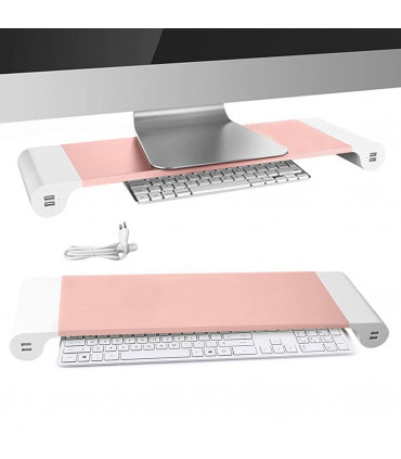 Aquarius Aluminium Space Saving Desktop Organiser With 4 USB Ports, Rose Gold
