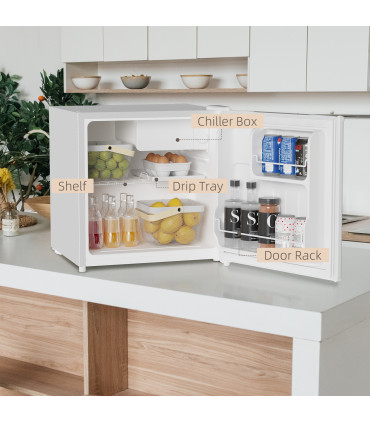 HOMCOM 46L Counter Top Fridge with Chiller Box Mini Fridge for Bedrooms Cream