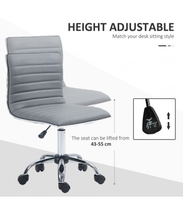 HOMCOM Armless Mid-Back Adjustable Office Chair with 360 Swivel Light Grey