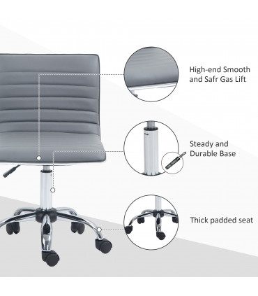 HOMCOM Armless Mid-Back Adjustable Office Chair with 360 Swivel Light Grey