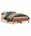 vidaXL Bed Frame with Headboard Wax Brown 135x190 cm Double Solid Wood Pine