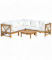 Outsunny 6 PCS Elegant Wood Frame Outdoor Patio Dining Set Cushions Coffee Table