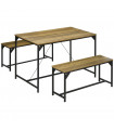 HOMCOM Dining Table and Bench Set for 4, Modern Kitchen Table & 2 Benches