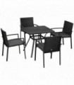 Outsunny 4 Seater Rattan Garden Dining Set Outdoor with Umbrella Hole - Black