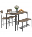 HOMCOM Dining Table and Chairs Set of 4 with 2 Chairs Bench for Kitchen Grey