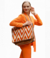 Orlaith Orange Chevron Women Leather Large Tote Bag