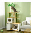 PawHut 2 in 1 Hidden Litter Box with Green Leaf Cat Tree, Indoor, Oak