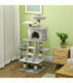 PawHut 132cm Multi-Activity Cat Tree w/ House Baskets Ladder Scratch Post Grey