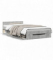 vidaXL Bed Frame with Drawer Concrete Grey 90x200 cm Engineered Wood