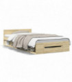 vidaXL Bed Frame with Drawer Sonoma Oak 90x200 cm Engineered Wood