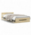 vidaXL Bed Frame with Drawer Sonoma Oak 100x200 cm Engineered Wood