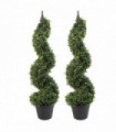 Pair of 90cm (3ft) Tall Artificial Boxwood Tower Trees Topiary Spiral Metal Top