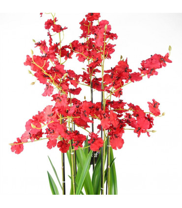 90cm Oncidium Artificial Orchid Red in Stoneware Planter