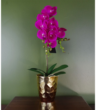 54cm Artificial Orchid Plant Dark Pink Gold Pot