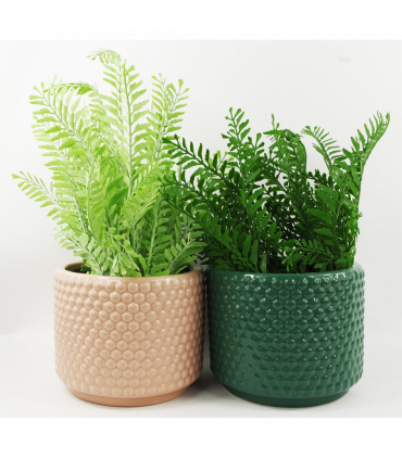 Dusty Pink Peach Raised Dots Ceramic Plant Pot 15 x 15 x 12.5cm