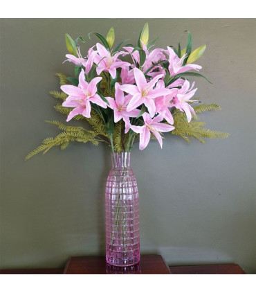 49cm Tall Pink Square Glass Vase