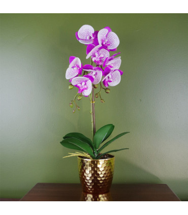 50cm Phalaenopsis Orchid Artificial Purple and White Gold Pot
