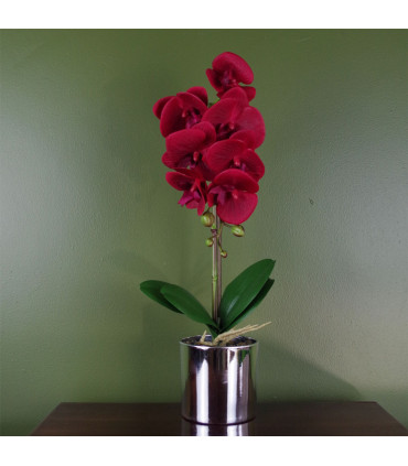 46cm Artificial Orchid Red with Silver Pot