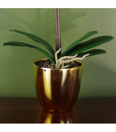 46cm Artificial Orchid Dark Pink and Gold