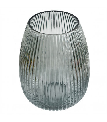 30cm Smoke Grey Ridged Glass Vase