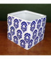 Ceramic Cube Planter Blue White Print Plant Pot