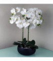 60cm Orchid Artificial White - Black Ceramic Planter