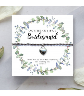 Bridesmaids Heart Bracelet & Eucalyptus Thank You Card