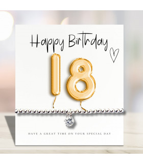 18th Birthday Gold Balloons - Bracelet & Message Card