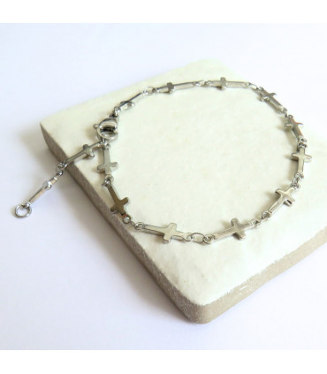 Cross Chain Silver Bracelet