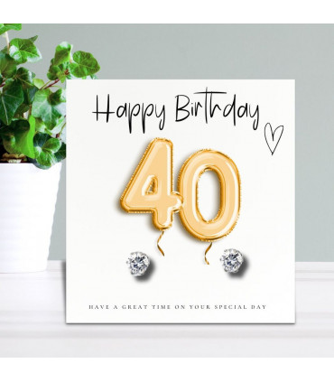 40th Birthday Gold Balloons - Earrings & Message Card