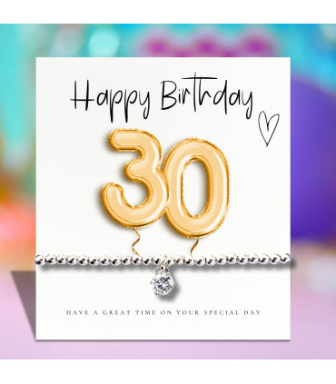 30th Birthday Gold Balloons - Bracelet & Message Card