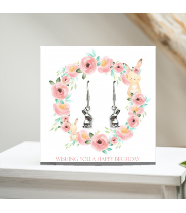 Happy Birthday Bunny Earrings Card Gift