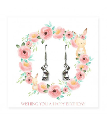 Happy Birthday Bunny Earrings Card Gift