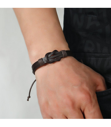 Black Leather Retro Knot Bracelet