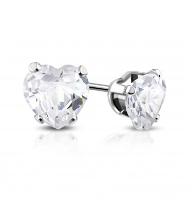 Cubic Zirconia Heart Stud Earrings