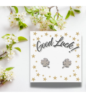Good Luck Card & Four Leaf Clover Stud Earrings