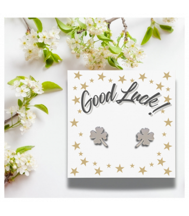 Good Luck Card & Four Leaf Clover Stud Earrings