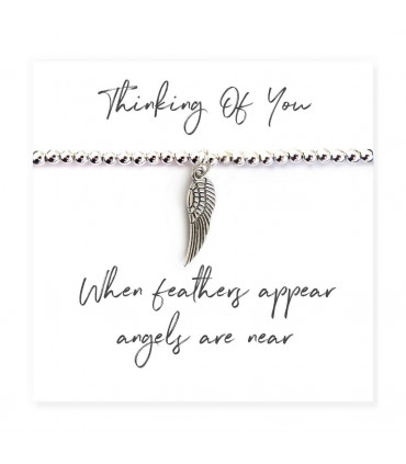 Angel Feather Silver Beaded Bracelet on Message Card