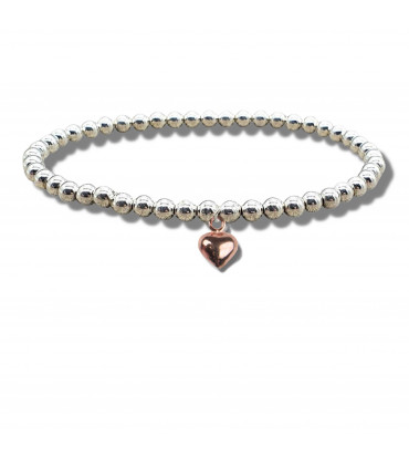Girls Mini Puff Heart Rose Gold Beaded Bracelet