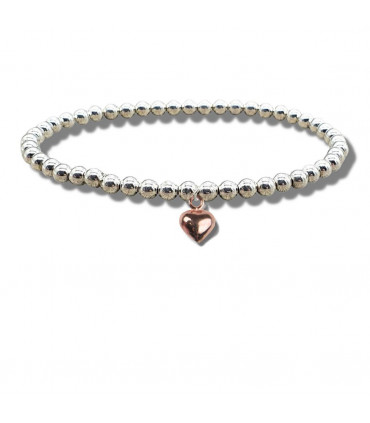 Girls Mini Puff Heart Rose Gold Beaded Bracelet
