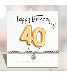 40th Birthday Gold Balloons - Bracelet & Message Card