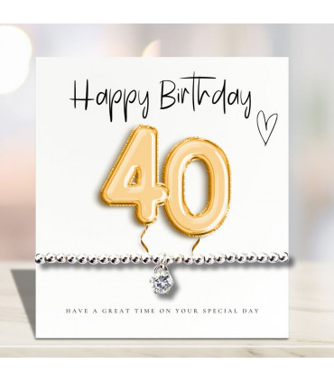40th Birthday Gold Balloons - Bracelet & Message Card
