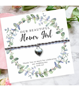 Flower Girl Heart Bracelet & Eucalyptus Thank You Card