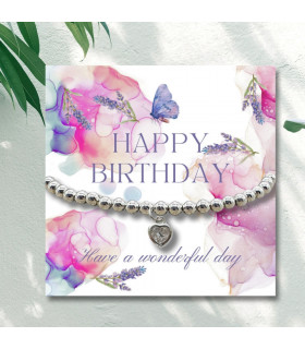 Happy Birthday Heart Bracelet & Lavender Butterfly Card
